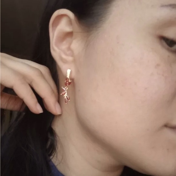 Rose Gold Plated Drop Earrings Red Natural Zircon - Picture 6 of 8